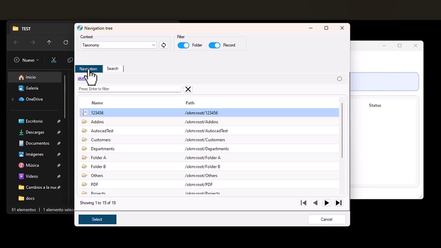 Nouveau système de navigation paginée d'OpenKM 8.2.9, avec recherche, filtres et chargement à la demande.
